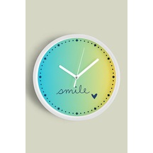 ' Smile '' Yazılı Modern Tasarım Duvar Saati - 42cm - Önü Camlı Beyaz Kasa - Sessiz Mekanizma Beyaz