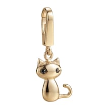 Siyah Taşlı Kedi Kilitli Charm Kolye Ucu