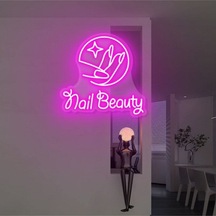 Nail Beauty Yazılı Ve Tırnak Şekilli Neon Tabela Pembe