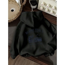 Uyguntarz Unisex Rome Italy Baskılı Oversize Sweatshirt siyah