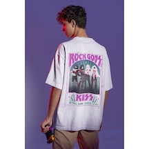 Kiss Rock Metal Sırt Baskılı Unisex Oversize Müzik Grubu Tişört Beyaz