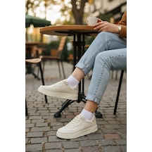 Enoch Kadın Spor Ayakkabı Delikli Detaylı Ve Hafif Comfort Düz Tabanlı Günlük Sneaker Bej