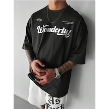 Wonderful Süprem T-shirt - Siyah Baskılı Oversize Bisiklet Yaka Tişört Siyah