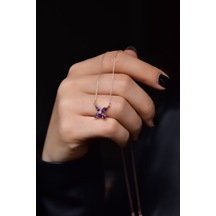 Papatya Silver 925 Ayar Gümüş Rose Kaplama Mor Zirkon Taşlı Plumeria Kolye