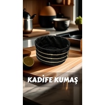 Singl Gold Metal Yuvarlak Ekmeklik Ve Meyvelik Lüx Kadife Kumaş Ekmek Sepeti Siyah