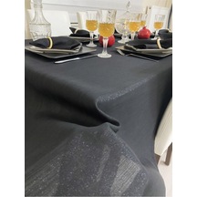 Keten Görünümlü Simli Begonvil Masa Örtüsü Siyah 25 Parça