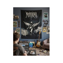 Owl Bag Nirvana Angel Style Black And White Desenli Tasarım Duvar Halısı