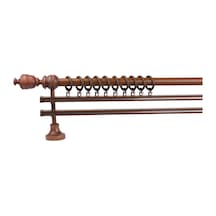 Ceviz Efil Demonte Başlıklı Ahşap Rustik Perde Askısı - Çift Raylı - 300 Cm