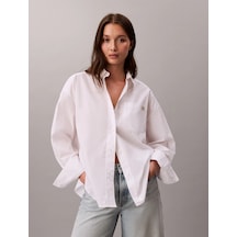Calvin Klein Pamuklu Poplin Kısa Kesim Dokuma Kadın Beyaz Gömlek Lv047f148g-yaa Beyaz