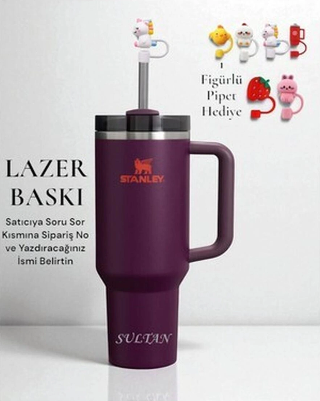 Stanley Kişiselleştirilebilir Stanley Quencher Pipetli Termos Bardak 1.18 Lt Özel Isimli-105074 Siyah - Yeşil