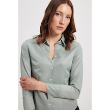 Tudors Kadın Slim Fit Dar Kesim Klasik Yaka Uzun Kollu Mint Gömlek-40361 Mint