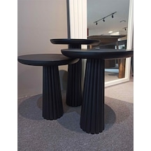 Simillo Wood Siyah 3 Lü Set Mantar Yan Sehpa Fiskos Çiçeklik Decorative Siyah