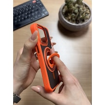 Apple Uyumlu iPhone 15 Pro Standlı Ve Yüzüklü Magsafe Kılıf Turuncu