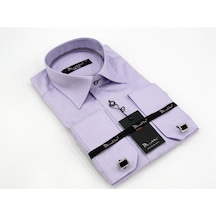 Lila Micro Kumaş Kol Düğmeli Slim Fit Düz Renk Gömlek // 201-3 Lila