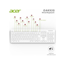 Acer Oak920 Q Usb Beyaz 1.8mt Kablolu Klavye-tek Tuş Hesap Makinalı Sessiz Tuş
