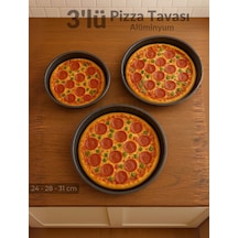 Jet's Home 3'lü Pizza Tavası Seti Alüminyum Pizza Tepsisi Yapışmaz Lahmacun Pide Tavası siyah