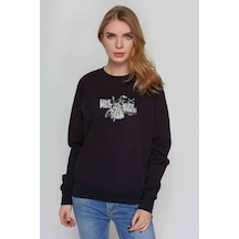 Live Fast Ride Free Baskılı Siyah Kadın Sweatshirt