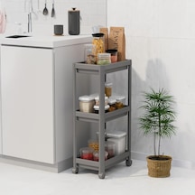 Peggy 3 Katlı Tekerlekli Raf Ünitesi - 36x71x23 Cm Dar Alan Düzenleyici - Mutfak Ve Banyo İçin Aletsiz Kurulum Servis Arabası Beyaz - Siyah - Gri Gri Acı Kahverengi