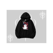Tarzsokak Smell Of Fresh Food Kedi Baskılı Kapşonlu Sweatshirt Siyah