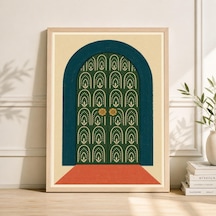 Yeşil Kemerli Kapı Posteri Geometrik Desen İllüstrasyonu Modern Mimari Duvar Sanatı