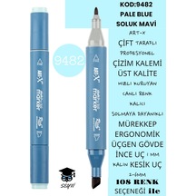 Çift Taraflı Profesyonel Çizim Kalemi Kalıcı Mürekkep Üçgen Gövde İnce Uç 1 Mm Kesik Uç 2-6mm Sketch 9482-soluk Mavi