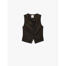 Koton Koton X Şahika Ercümen - Slim Fit Asimetrik Düğmeli Yelek Kahverengi Desenli 6wak20418ew Kahverengi Desenli
