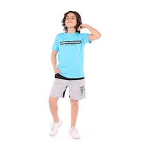 Toontoy Kids Toontoy Erkek Çocuk Önü Yazı Baskılı Şortlu Takım Turkuaz