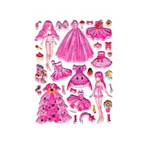 Sticker Kabartmalı Stiker Çıkartma Etiket Laa611 -14x18 Cm- Pembe Kız Prenses Giydirme Çok Renkli