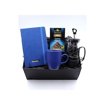 Kişiye Özel Mavi Defter & Mavi Kupa & Siyah French Press & Turunç