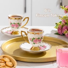 Porsima 3188 Rosemary 12 Parça Yaldızlı Porselen Türk Kahve Fincan Takımı Çok Renkli