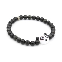 Panda Tasarim Doğal Rainbow Obsidyen Bileklik 6 Mm Gri