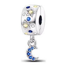 Ay Sallantılı Taşlı Klips 925 Ayar Gümüş Charm