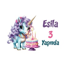 Mum Üfleyen Unicorn Temalı Doğum Günü Afişi 70x100 Cm