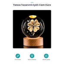 Yonca Desenli Işıklı Cam Küre Gece Lambası - Ahşap Altlıklı - Usb Şeffaf