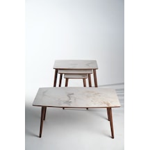 İstanbul Orta Sehpa Ve 3'lü Zigon Sehpa Seti Buz Gri Mermer Desen