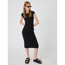 Koton Midi Slip Elbise Bisiklet Yaka Kap Kol Slim Fit Siyah 4sal80237ık Siyah