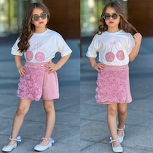 Bam Bam Kiraz Baskılı Güllü Etekli Kız 2 Li Takım 3-10 Yaş -32079350 - Pembe