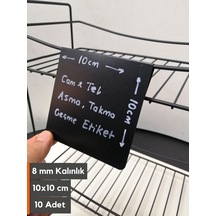10 Adet Silinebilir Siyah Etiket 10 x 10 CM Tel Raflar 8 Mm Kalınlık