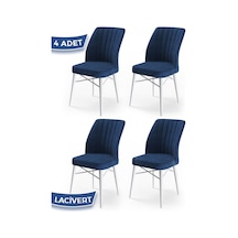 Canisa Flex Serisi, Üst Kalite Yemek Odası Sandalyesi, 4 Adet Lacivert Sandalye, Gürgen Beyaz Ahşap Ayak Sandalye Lacivert Ayaklar Beyaz