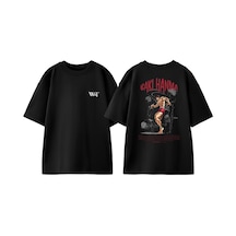 Thewert Baki Hanma Tasarım Sırt Baskılı Pamuk Siyah Oversize T-shirt