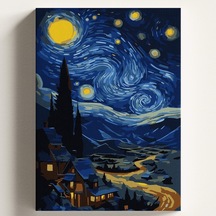 Sayılarla Boyama Tuval Hobi Seti Yıldızlı Gece Köy Temalı Fırça Ve Boya Dahil Set Çıtalı 40x50 Cm Kendin Yap S Diğer
