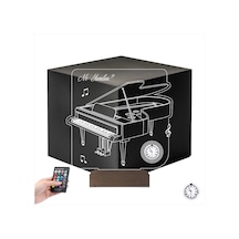 Luvivia Piyano Müzik Nota Piyanist Hediye Kişiye Özel Metal Saatli 3d Lamba - Masa Gece Lambası