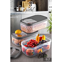 3'lü Etiketli 5 Litre Kayar Kapaklı Deterjan Tablet Saklama Çizgili Kutusu- Erzak Bakliyat Kabı Seffaf Multibox