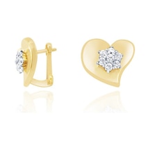 Diamond Line - Gülaylar - Sarı Beyaz Altın 14 Ayar Kalp Küpe N11.9252