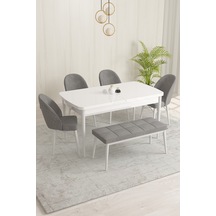 Rovena Olbia Beyaz 80x132 Açılabilir Mutfak Masası Takımı 4 Sandalye, 1 Bench Gri 1495