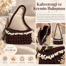 Kahverengi & Krem Boncuklu Penye Çanta Kahverengi - Krem