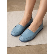 Beren Hakiki İndigo Mavi Kadın Babet Ortopedik Taban Düz Motifli Slip-on Comfort Ayakkabı