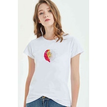 Lion Mosaic Artwork Baskılı Beyaz Kadın Tshirt