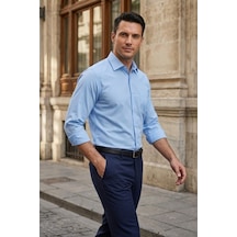 Torivalli Collection Klasik Kesim Regular Fit Tek Cepli Kolay Ütülenebilen Mevsimlik Uzun Kollu Düz Renk Erkek Gömlek Açık Mavi