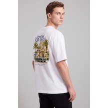 Black Nova Oversize Baskılı Unisex Tişört Grand Hotel Riviera Beyaz